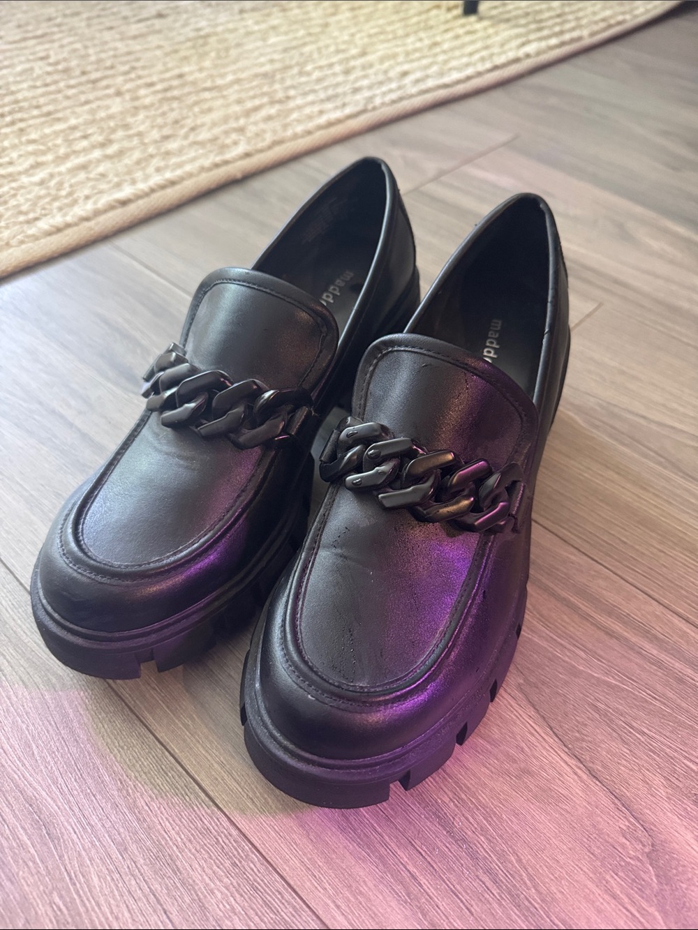NWOT Madden Girl Black Chunky Chain Loafer